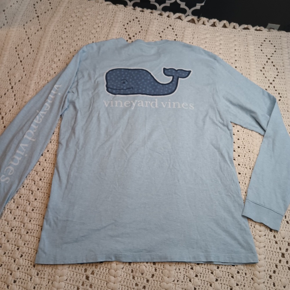 Vineyard Vines Men M Snowflake Whale Pocket Blue Logo Backhit Spellout Long Sl - Picture 2 of 10
